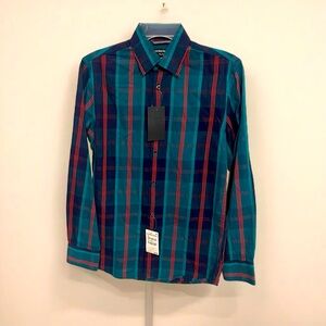 Nordstrom Men's Striped long sleeve Dress Shirt - Blue and Red / XS